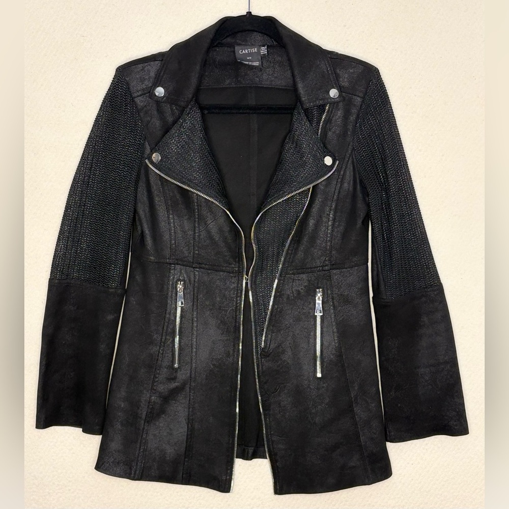 Cartise Black Faux Zip Cardigan Jacket Designed In Canada 🍁 Hook & Eye Closure.